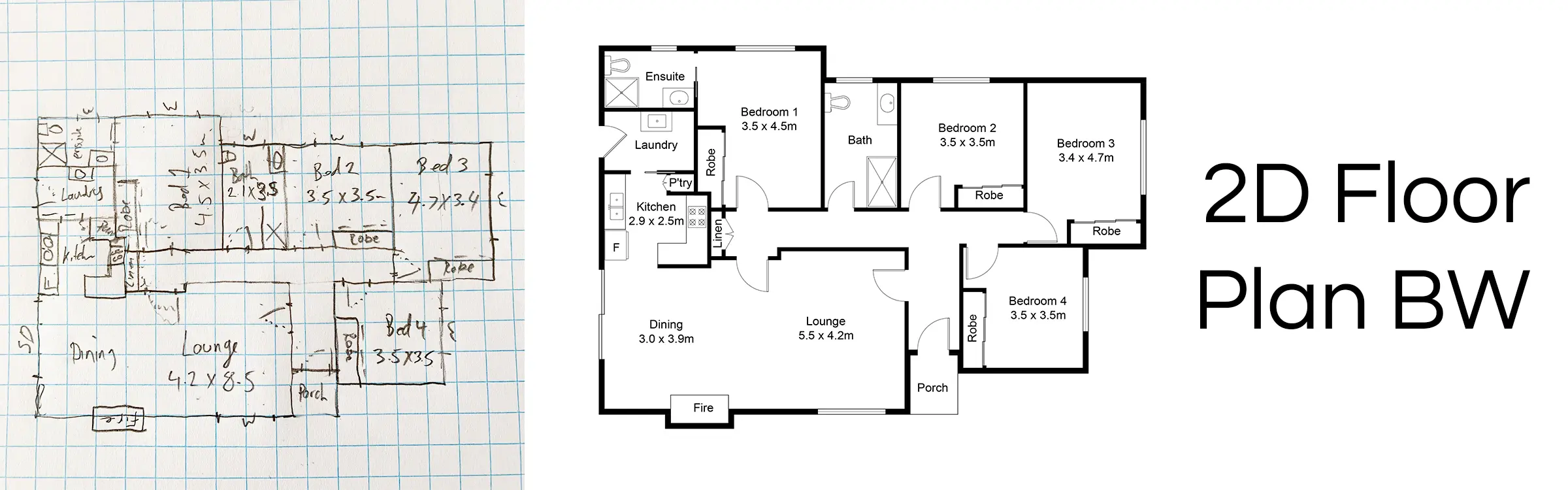 2D Floor Plans - Black & White