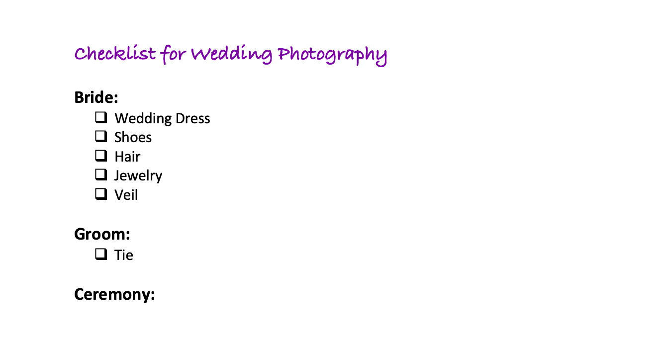 Preparations for Wedding Photographers